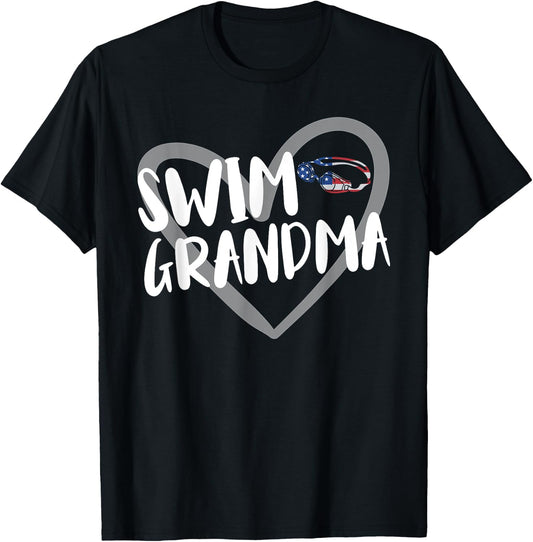 Funny Swimming Swim Grandma USA Flag T-Shirt - T-Shirt | Black