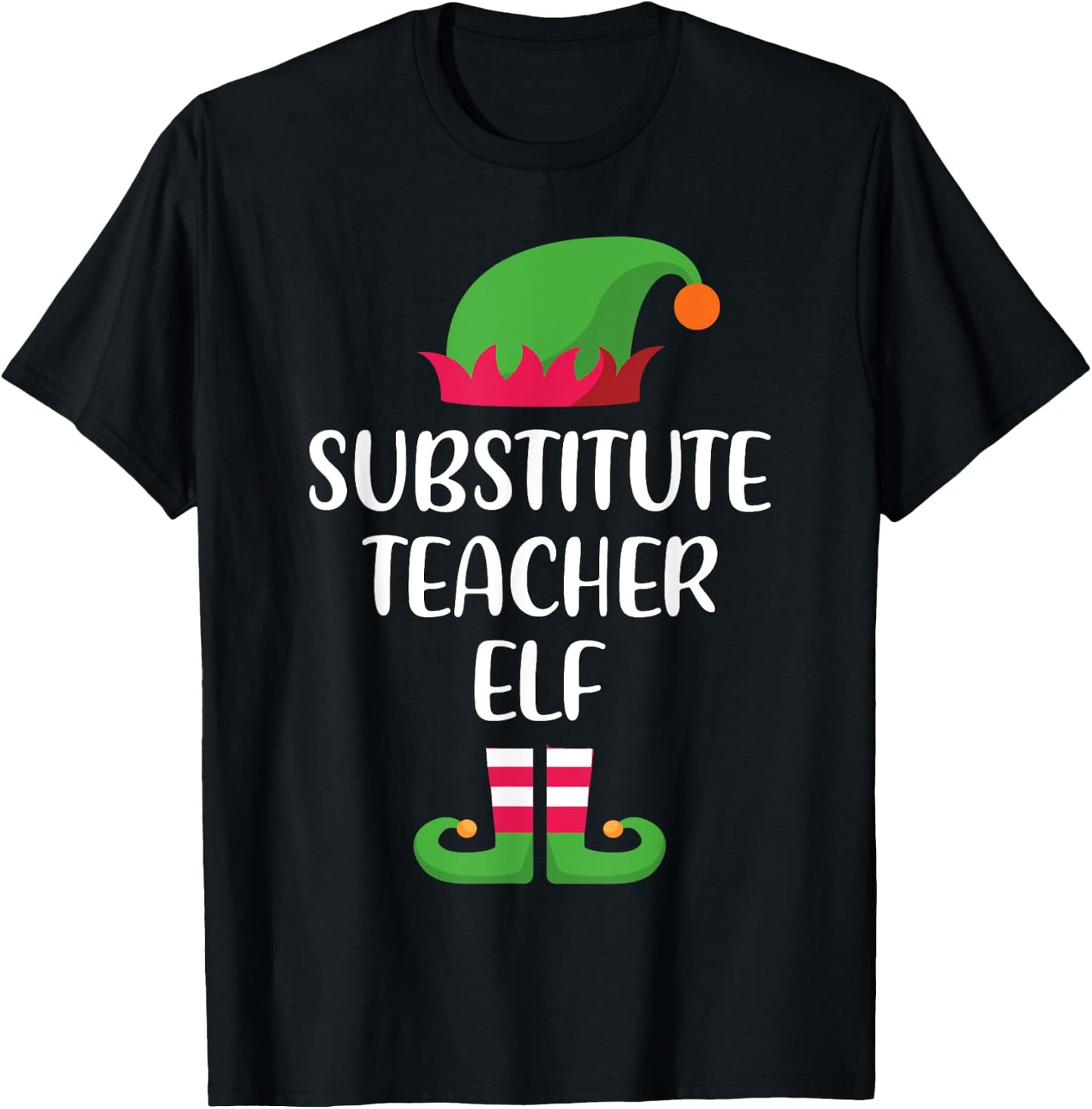 Substitute Teacher Elf Christmas Family Matching group T-Shirt - T-Shirt | Black