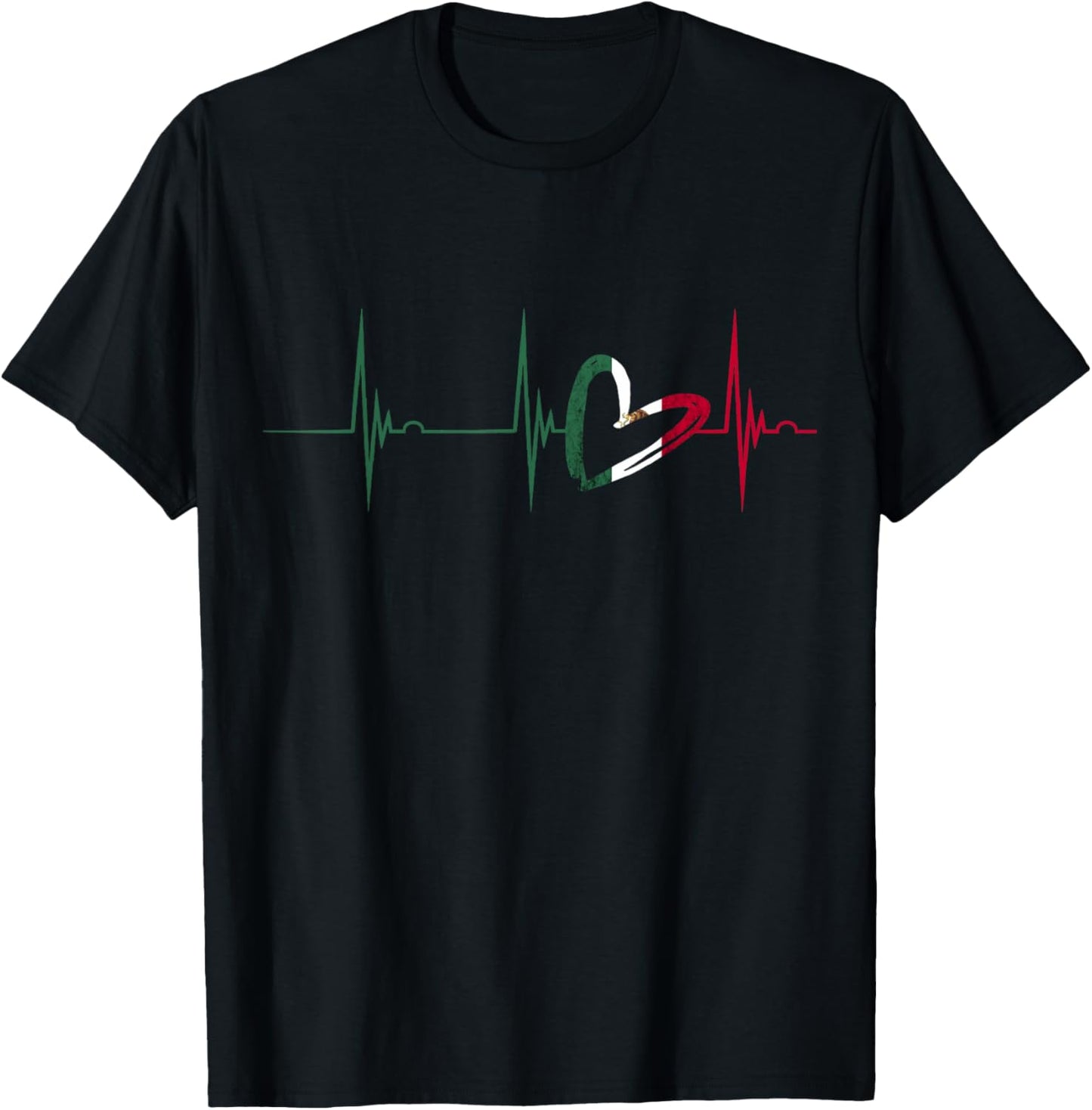 Mexico Heart Mexico Flag Heartbeat EKG Pulse Mexican Roots T-Shirt - T-Shirt | Black