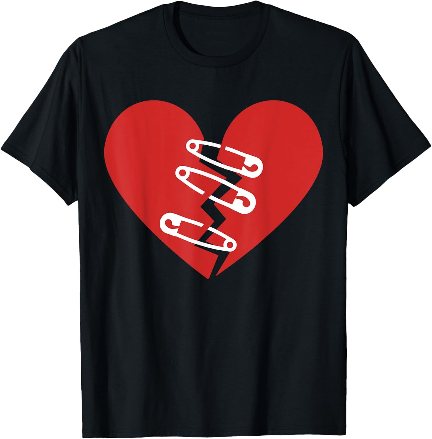 Broken Heart and Safety Pins Heartbreak For Funny Women's T-Shirt - T-Shirt | Black