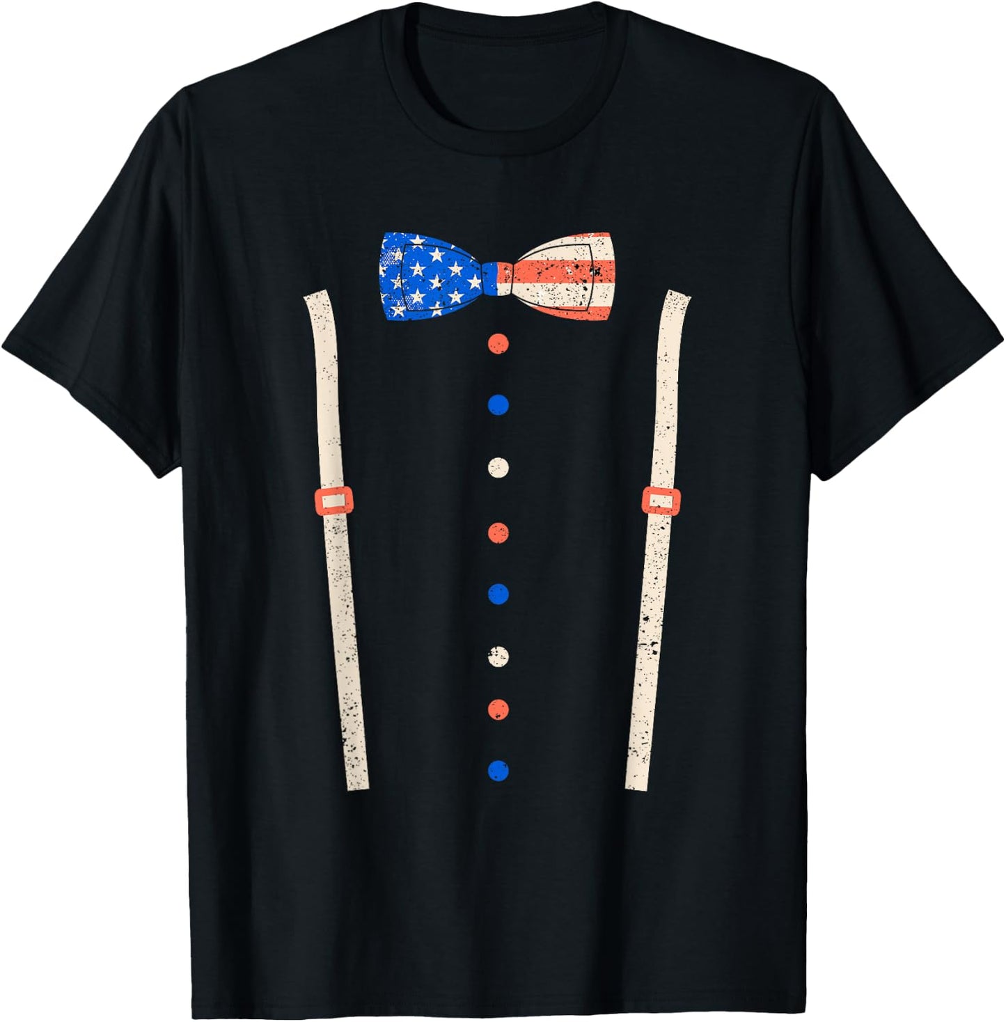 Cummerbund Bow Tie Suspenders USA Flag Tuxedo Costume T-Shirt - T-Shirt | Black