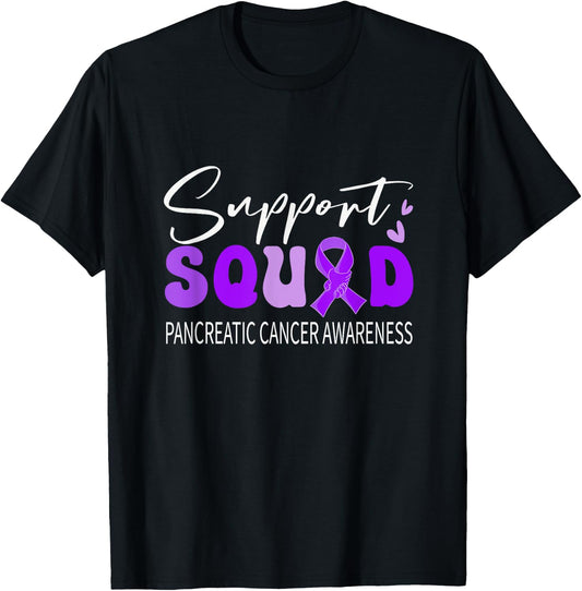 Support Squad Purple Ribbon Pancreatic Cancer Awareness T-Shirt - T-Shirt | Black