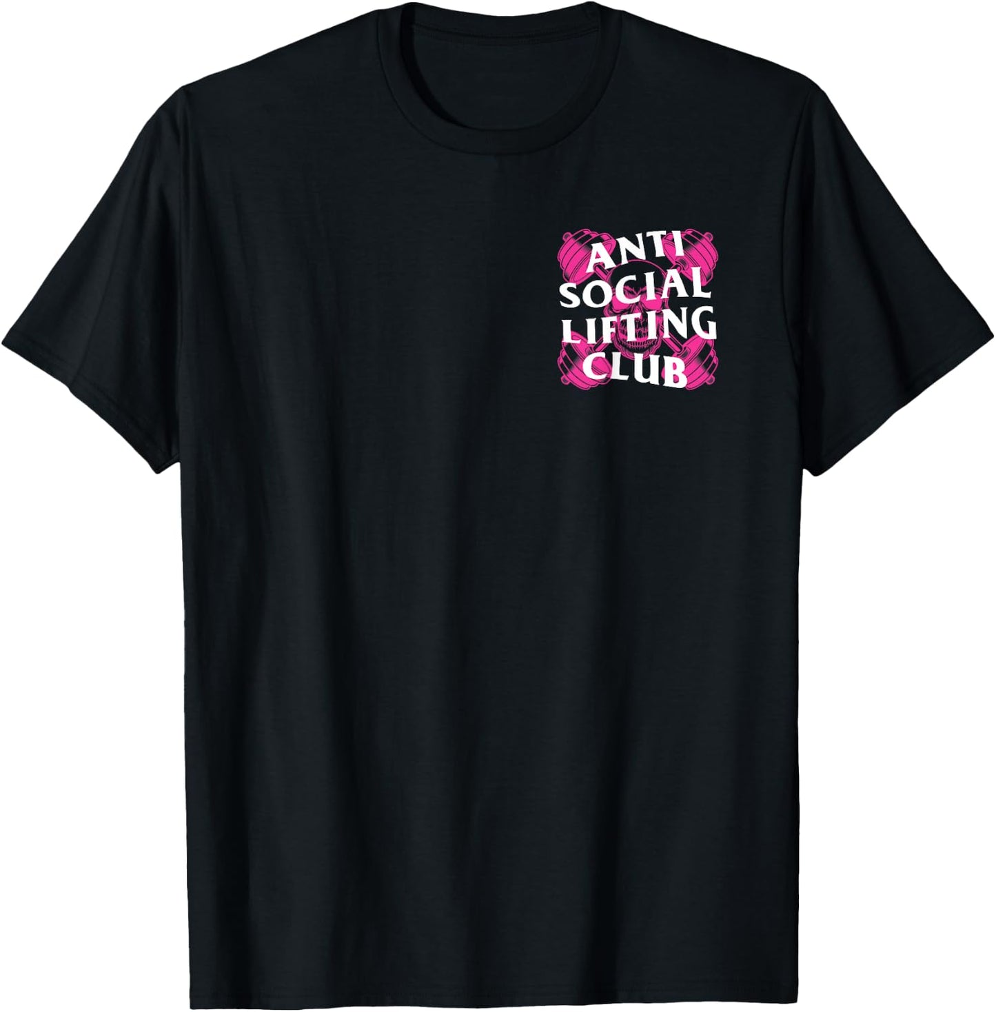 Anti Social Lifting Club: Barbells Crossed Skull (Hot Pink) T-Shirt - T-Shirt | Black