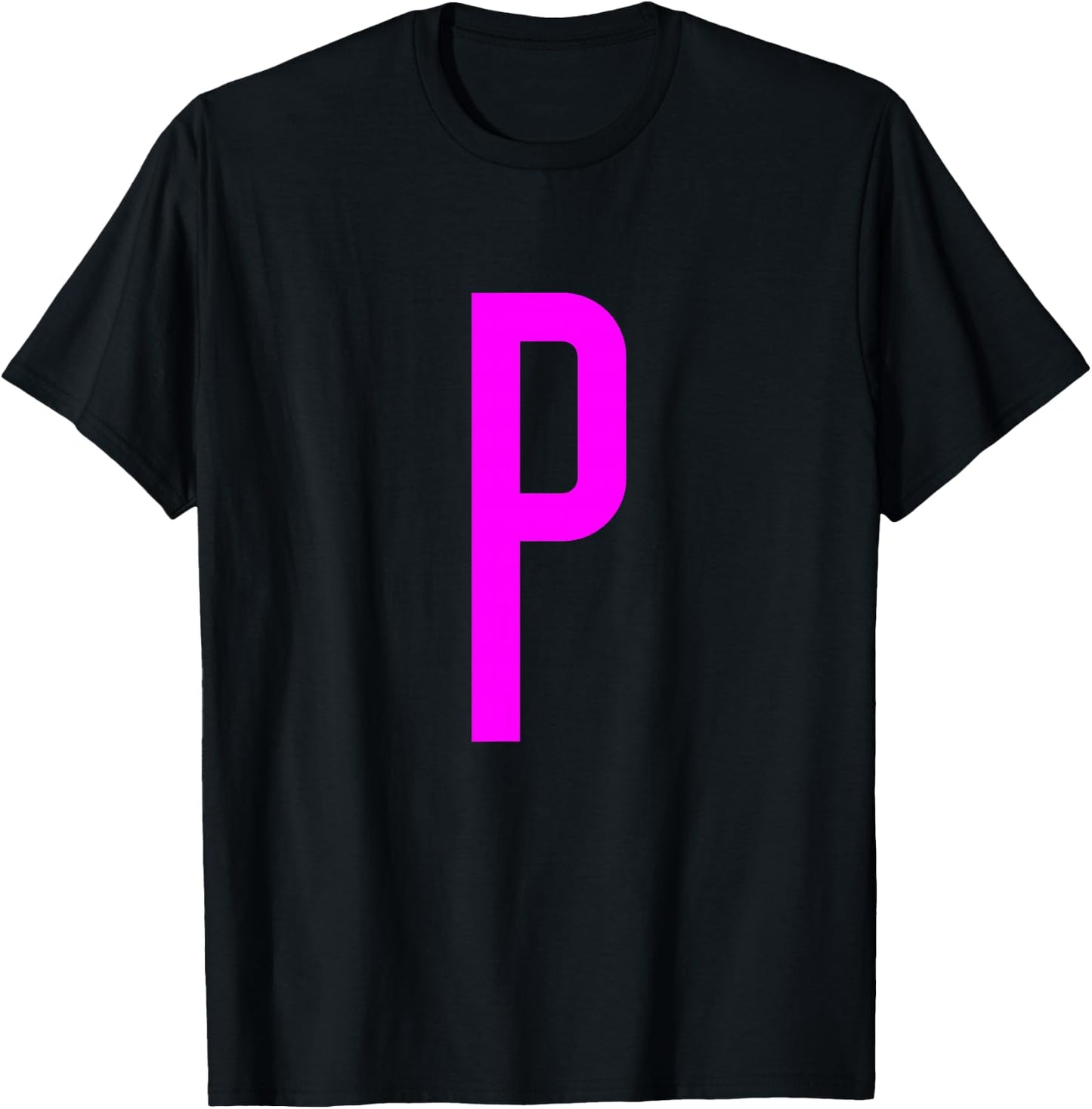 Letter P Magenta Initial Monogram T-Shirt - T-Shirt | Black