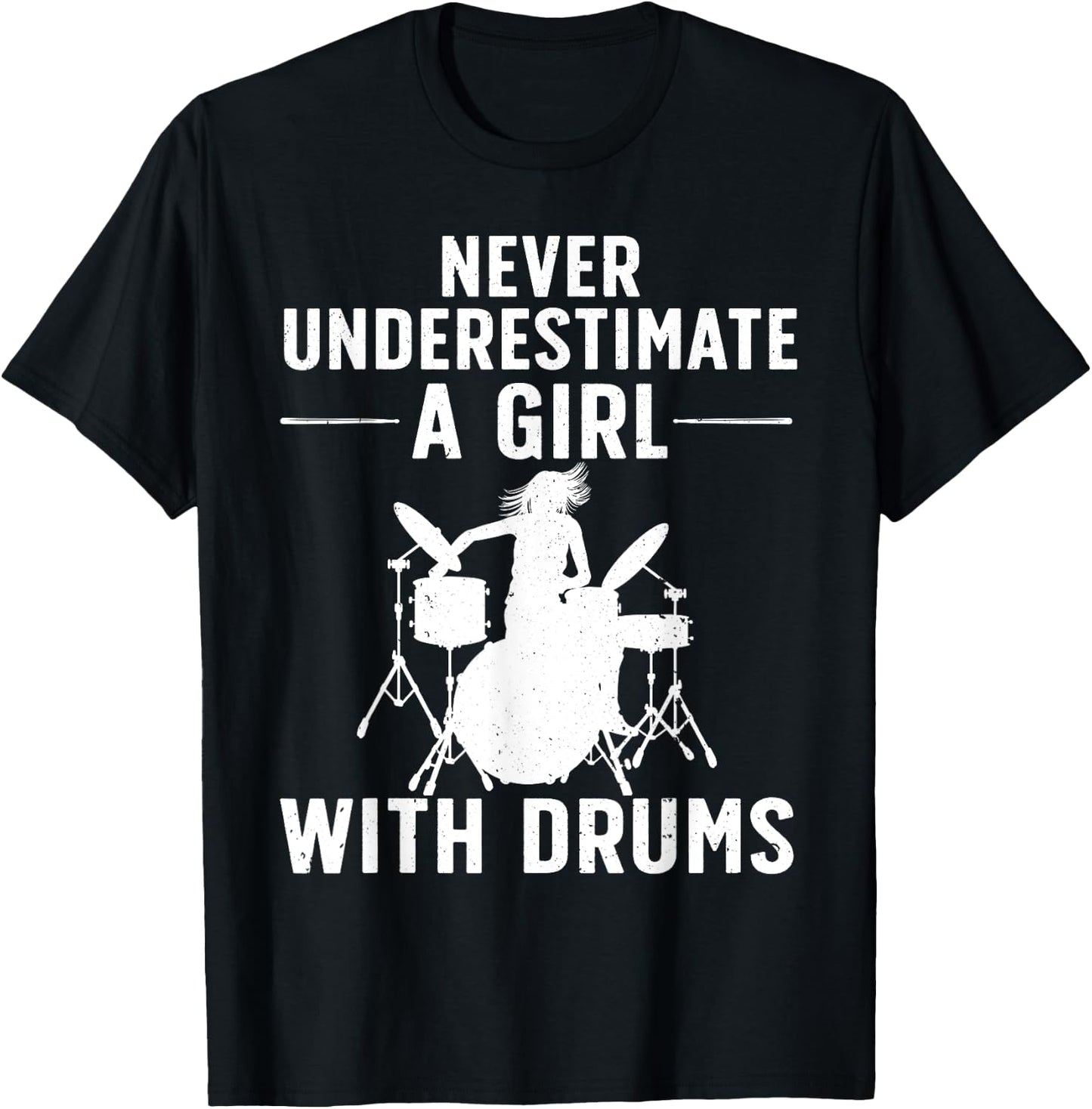 Funny Drummer Design Girls Kids Drums Player Lover T-Shirt - T-Shirt | Black