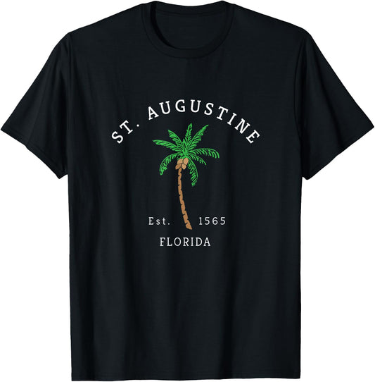 Retro Cool St. Augustine Florida Colorful Palm Tree Novelty T-Shirt - T-Shirt | Black