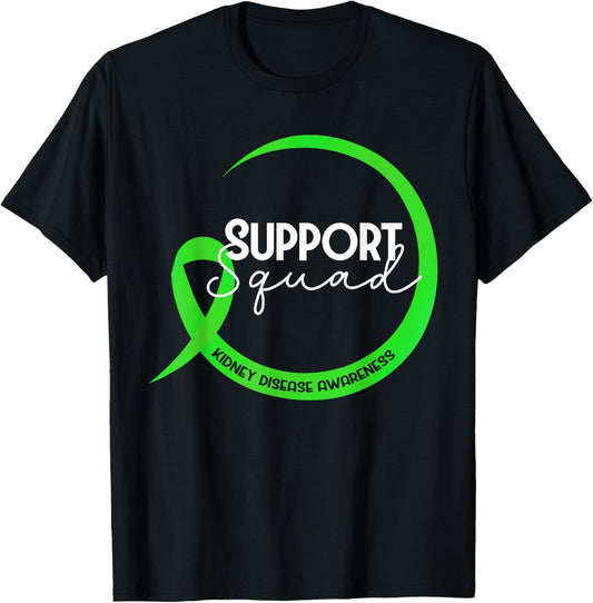 Kidney Disease Awareness Green Ribbon Support Squad T-Shirt - T-Shirt | Black