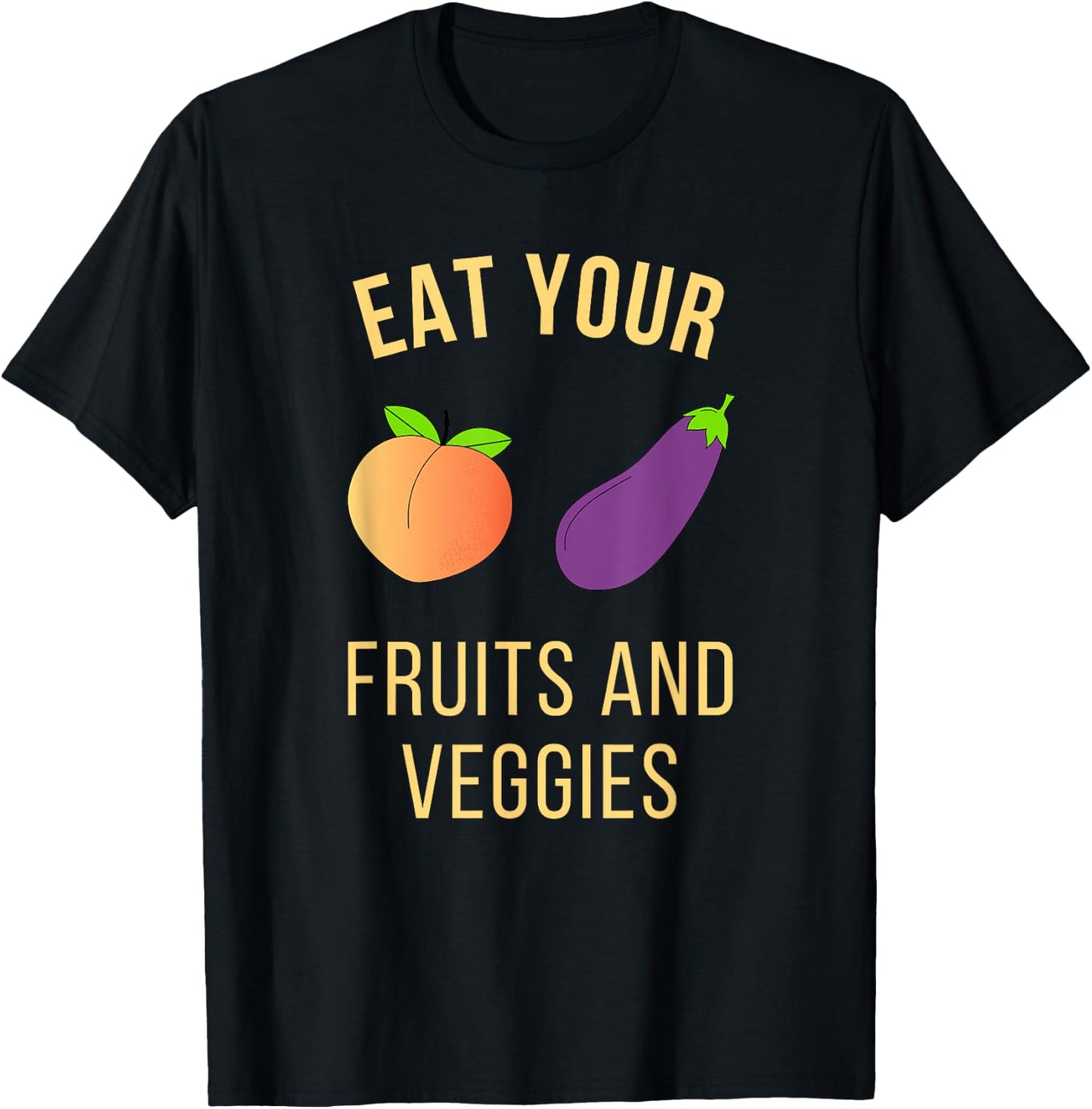 Funny Adult Shirt - Eggplant and Peach - Eat Fruit and Veg T-Shirt - T-Shirt | Black