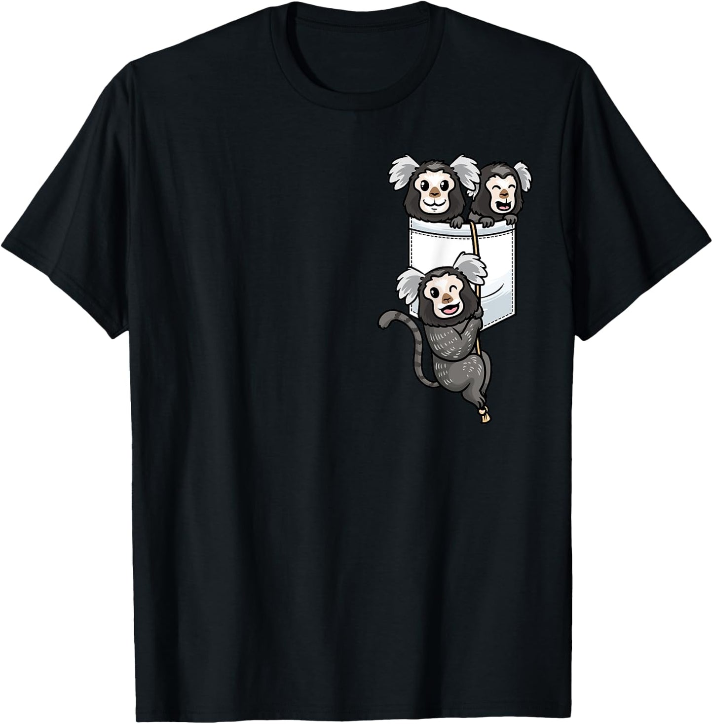 Marmoset Monkey In Pocket T-Shirt - T-Shirt | Black
