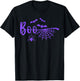 Boo with Web, Spider, and Bats in purple Halloween T-Shirt - T-Shirt | Black