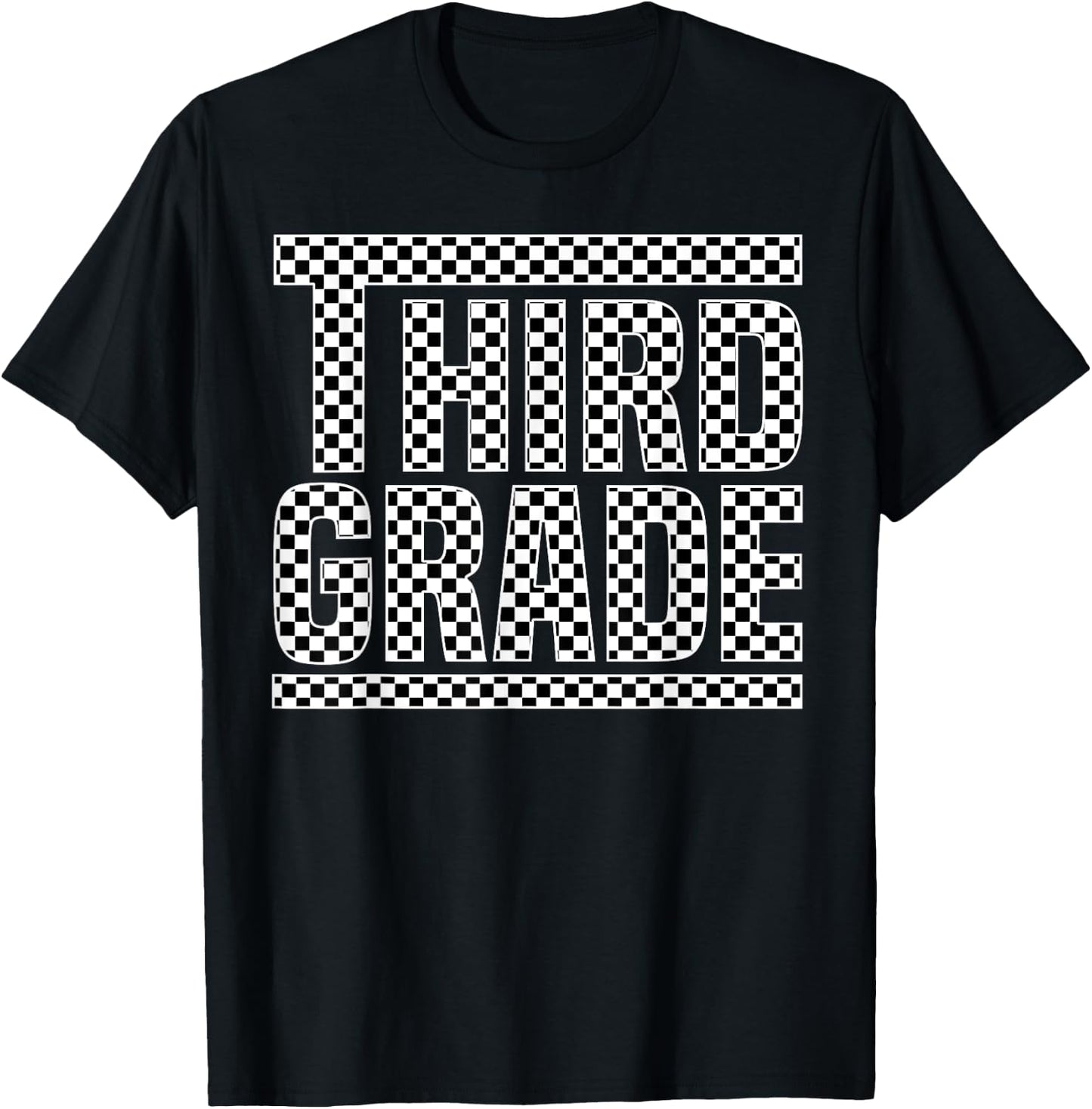 Checkered 3rd Grade Back to School Boys Girls Kids Teacher T-Shirt - T-Shirt | Black