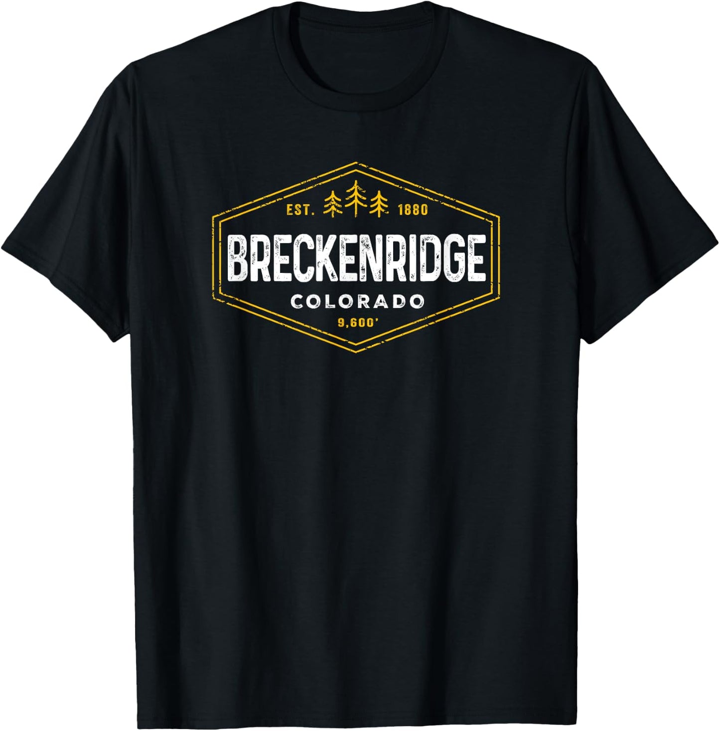 Retro Breckenridge Altitude Hexagon Badge Colorado Souvenir T-Shirt - T-Shirt | Black