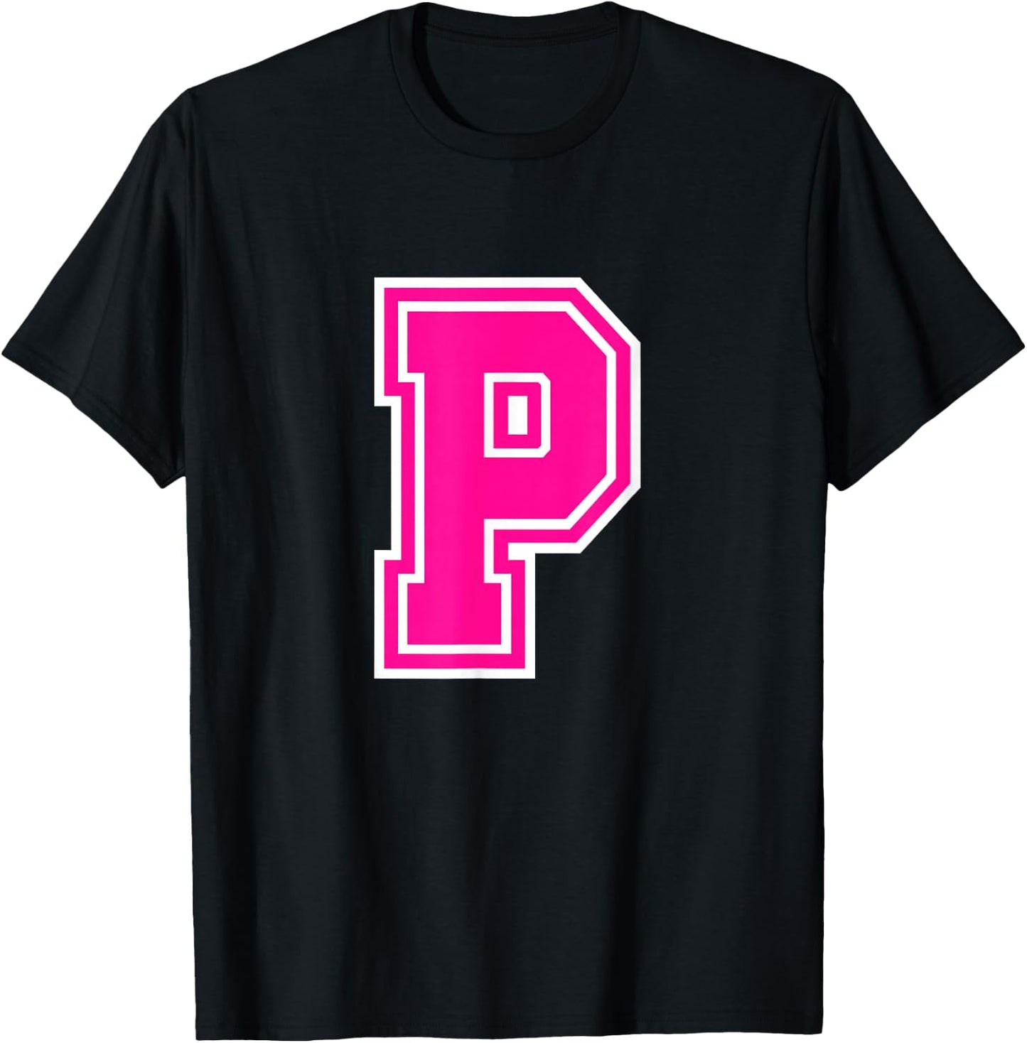 Letter P Pink Monogram Initial T-Shirt - T-Shirt | Black