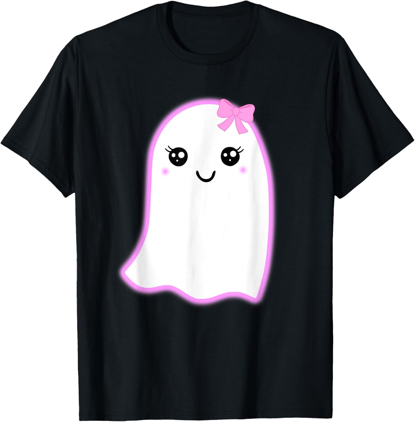 Halloween Cute Ghost Kawaii Style Pink Bow Girls Graphic T-Shirt - T-Shirt | Black