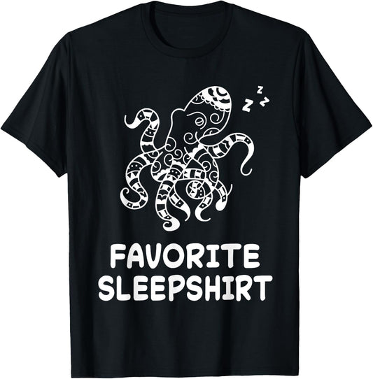 Octopus Octopuses Nap Sleeping Sleep Pajama Nightgown T-Shirt - T-Shirt | Black