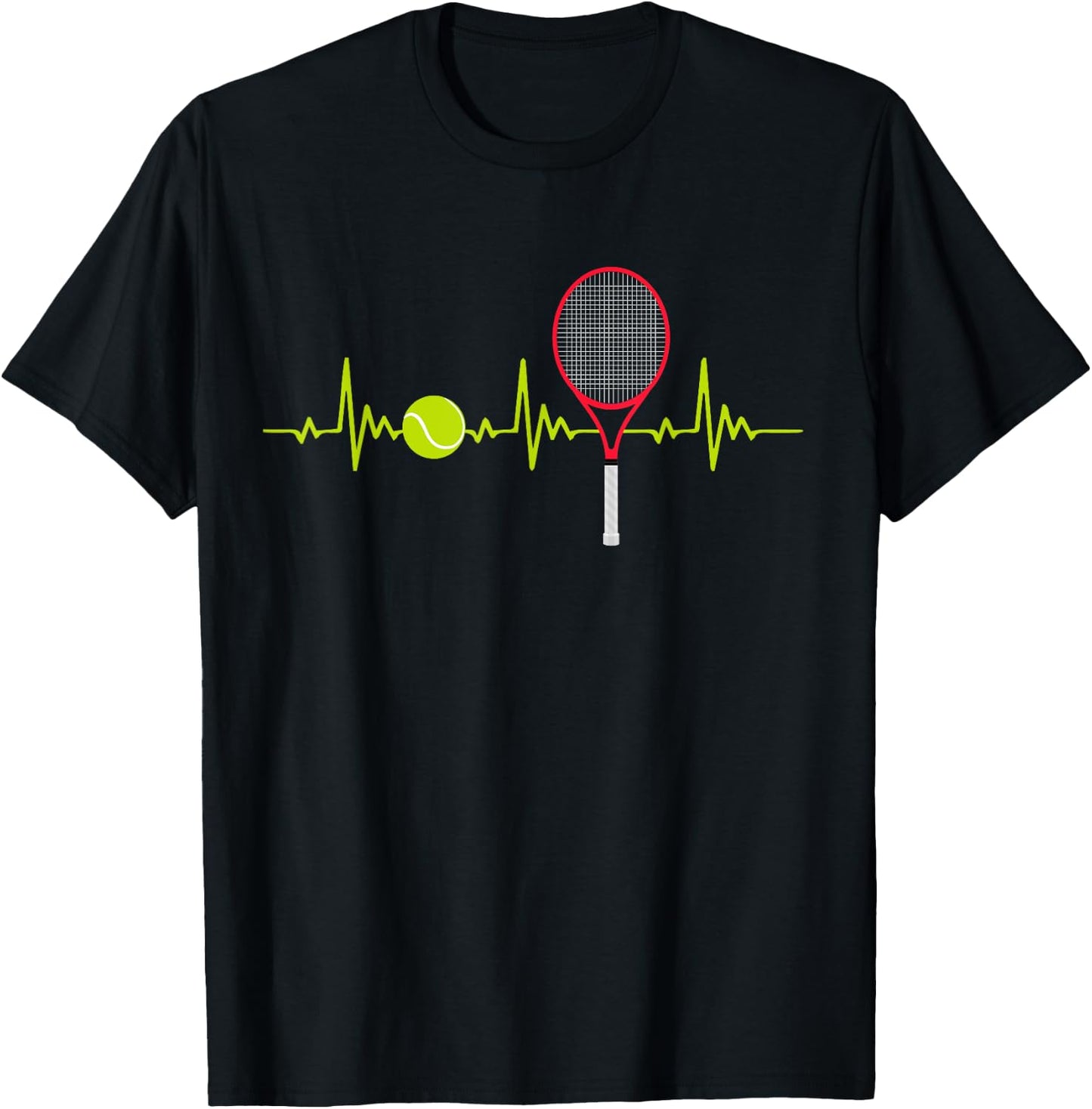 Tennis Player Retro Sport Racket Tennis Ball Heartbeat T-Shirt - T-Shirt | Black