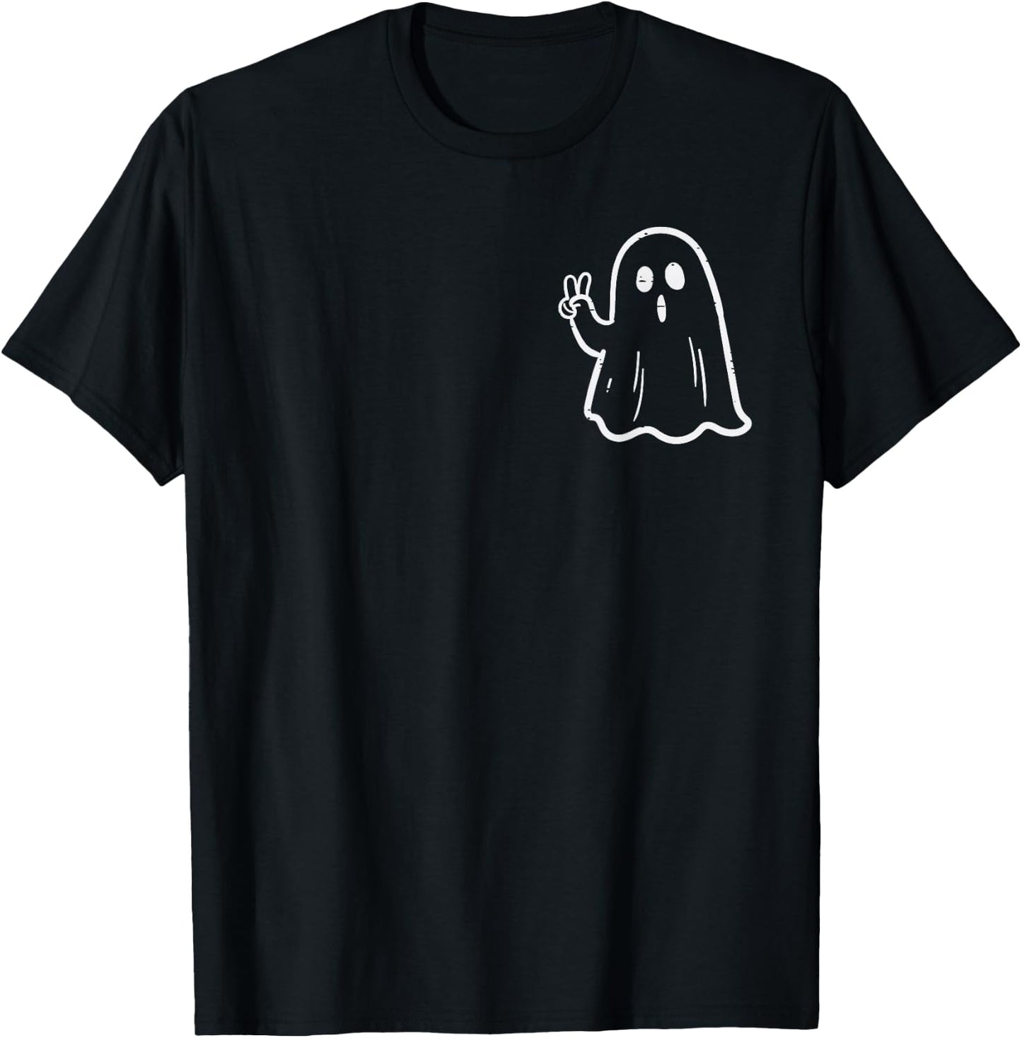 Ghost Peace Sign Pocket Retro Halloween Costume Women Kids T-Shirt - T-Shirt | Black