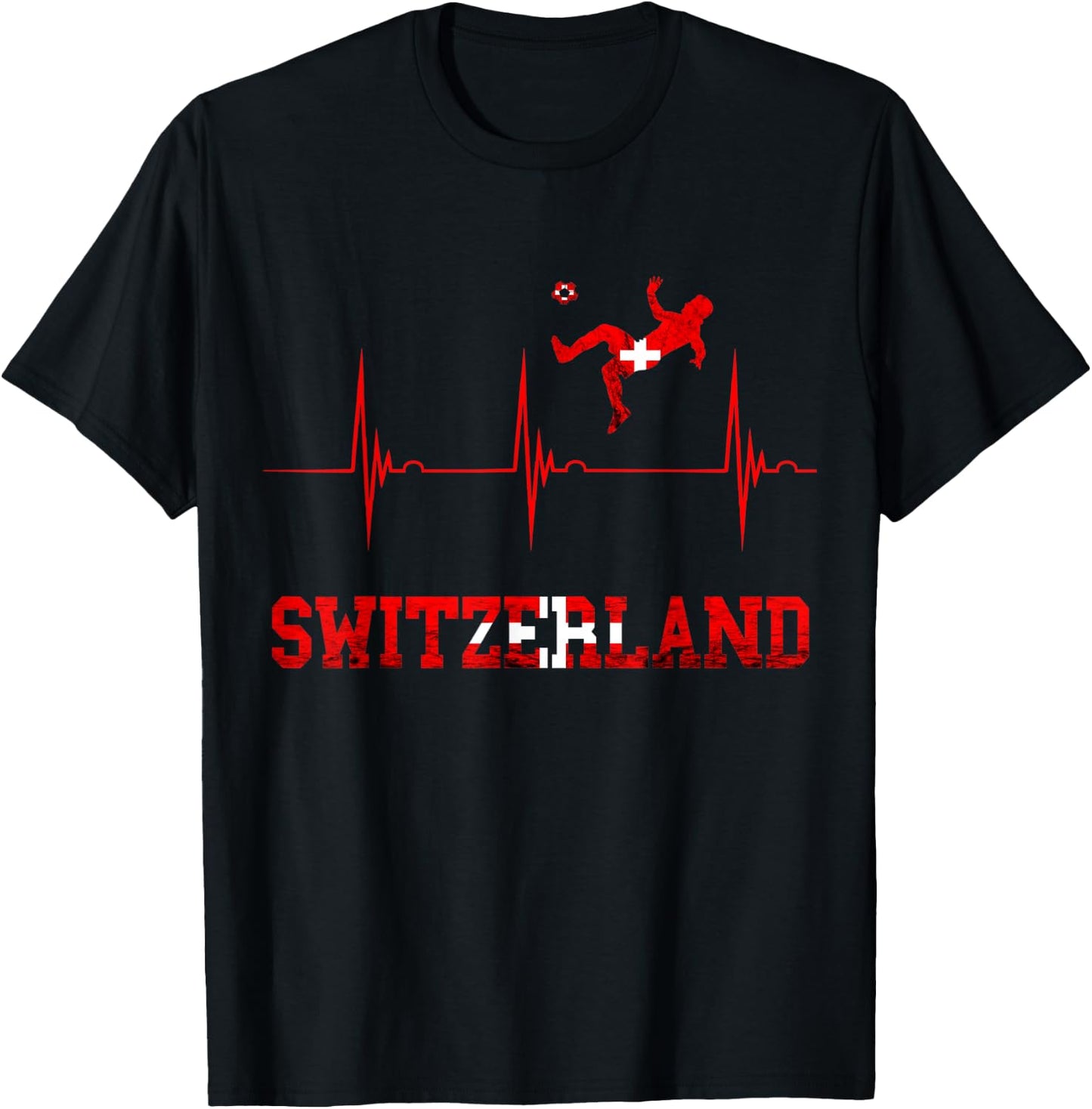Switzerland Soccer Heartbeat EKG Pulse Schweiz Swiss Flag T-Shirt - T-Shirt | Black