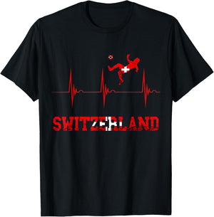 Switzerland Soccer Heartbeat EKG Pulse Schweiz Swiss Flag T-Shirt - T-Shirt | Black