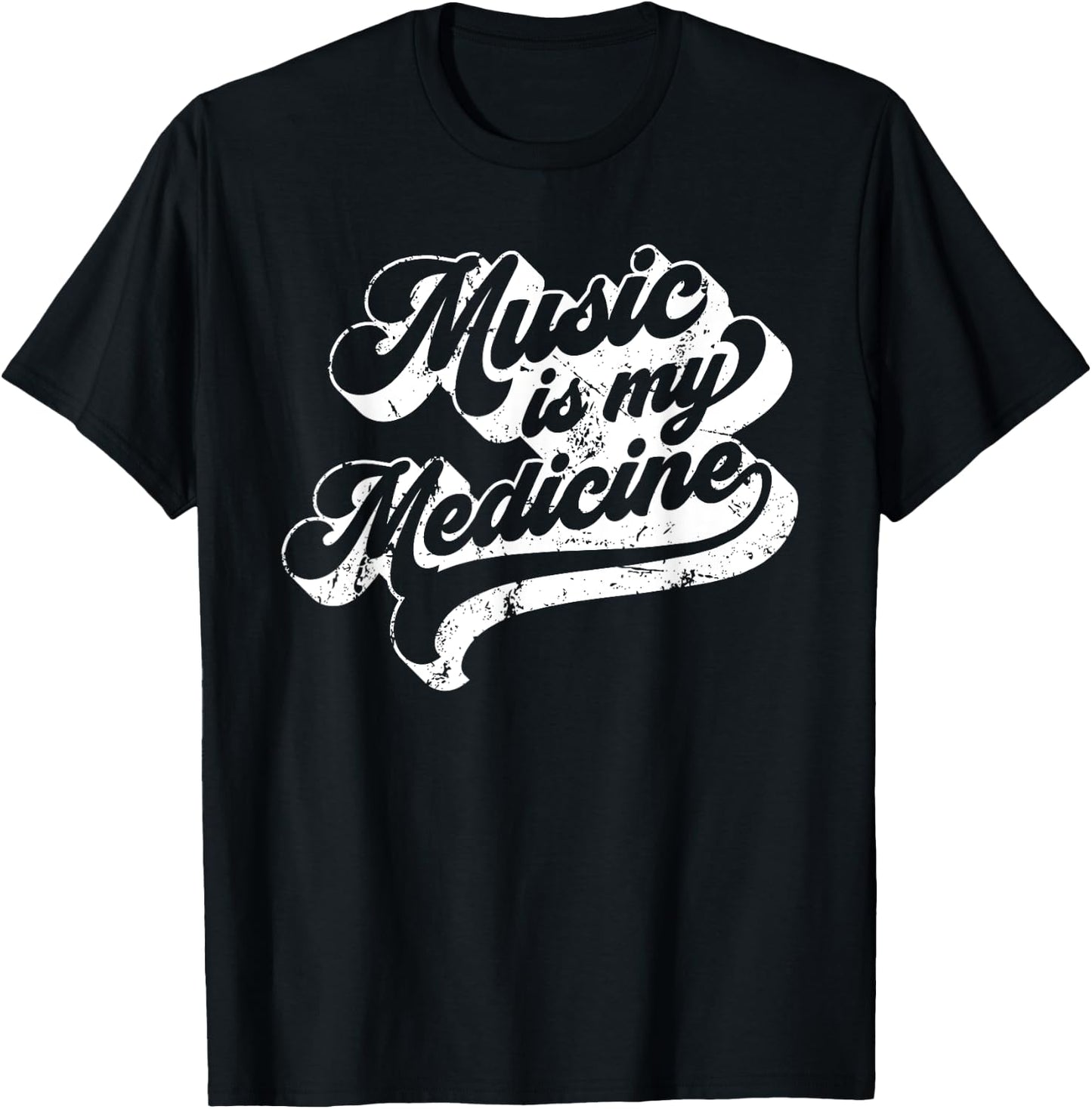Music Is My Medicine Vintage 70s Retro Style Quote T-Shirt - T-Shirt | Black