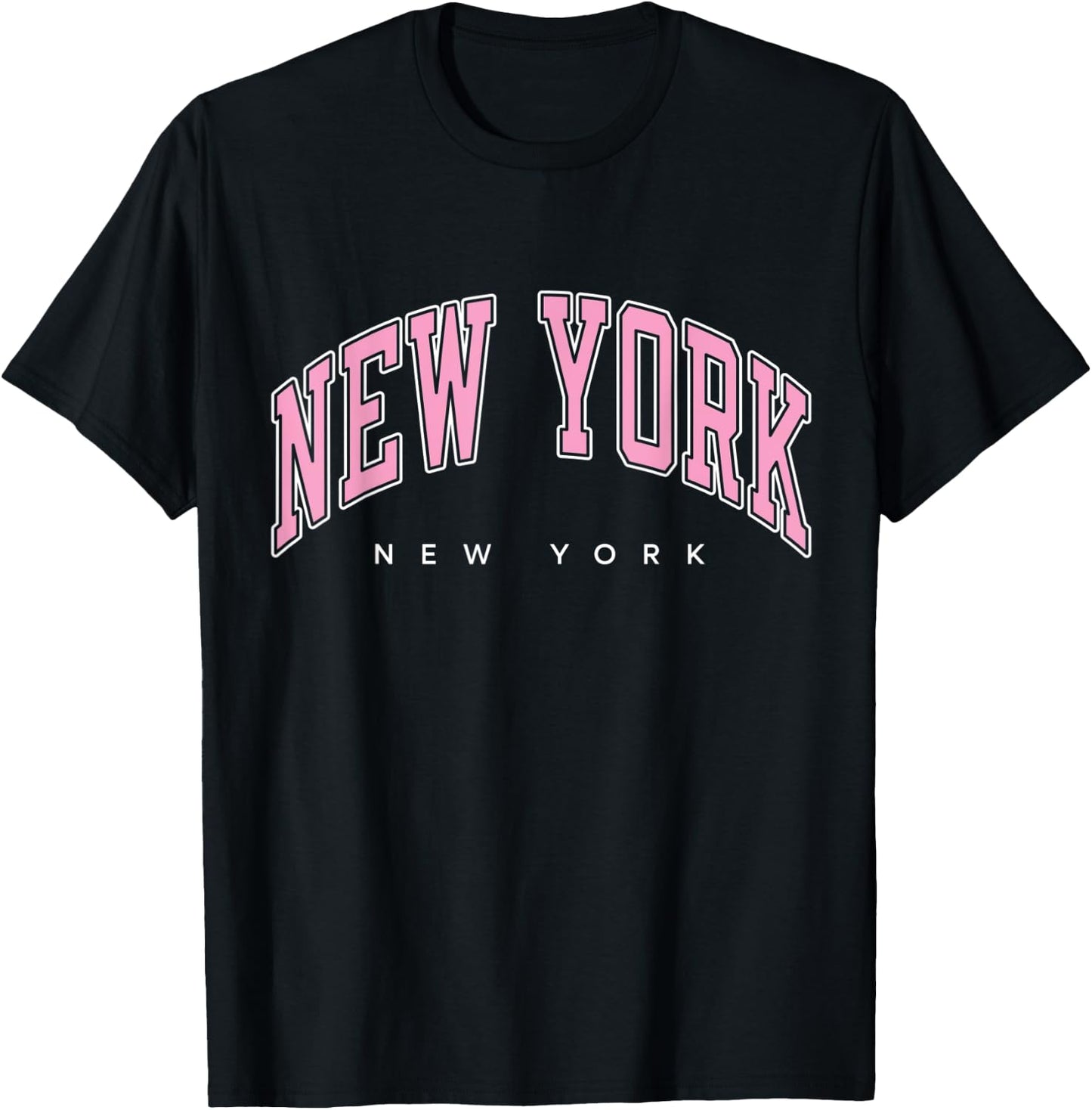 New York New York NY Varsity Style Pink Text T-Shirt - T-Shirt | Black