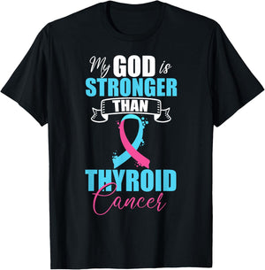 Thyroid Cancer Pink Purple Teal Ribbon Survivor Fighter T-Shirt - T-Shirt | Black