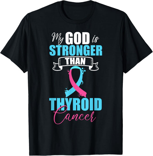 Thyroid Cancer Pink Purple Teal Ribbon Survivor Fighter T-Shirt - T-Shirt | Black