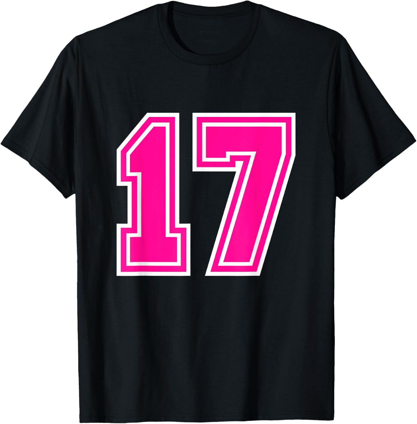 Number #17 Sport Pink Number T-Shirt - T-Shirt | Black