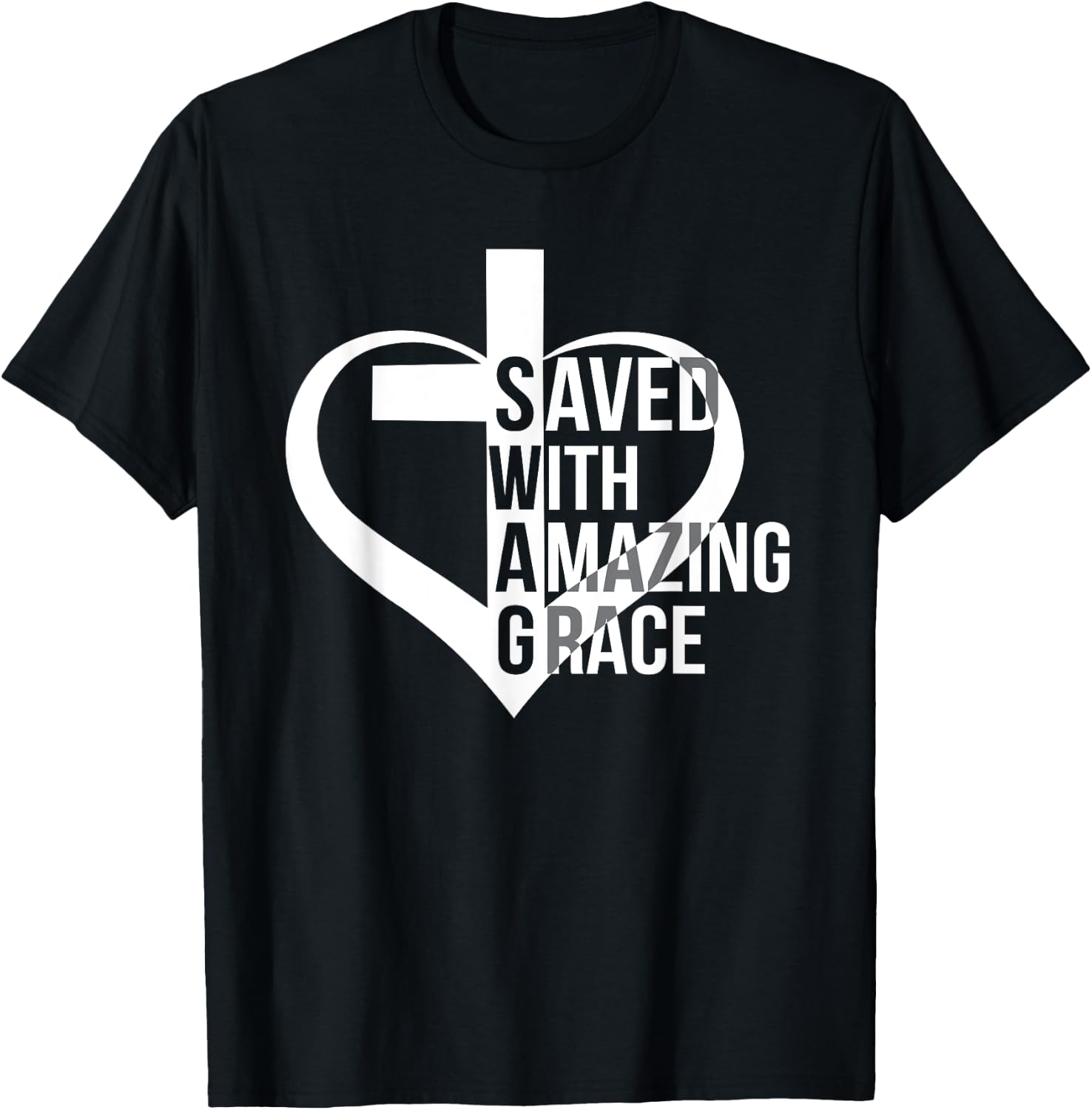 Saved With Amazing-Grace Swag Christian Faithcross Heart T-Shirt - T-Shirt | Black