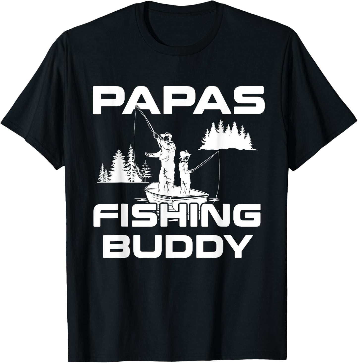 Papas Fishing Buddy Papa Fishing Youth Kids Girls Boys T-Shirt - T-Shirt | Black