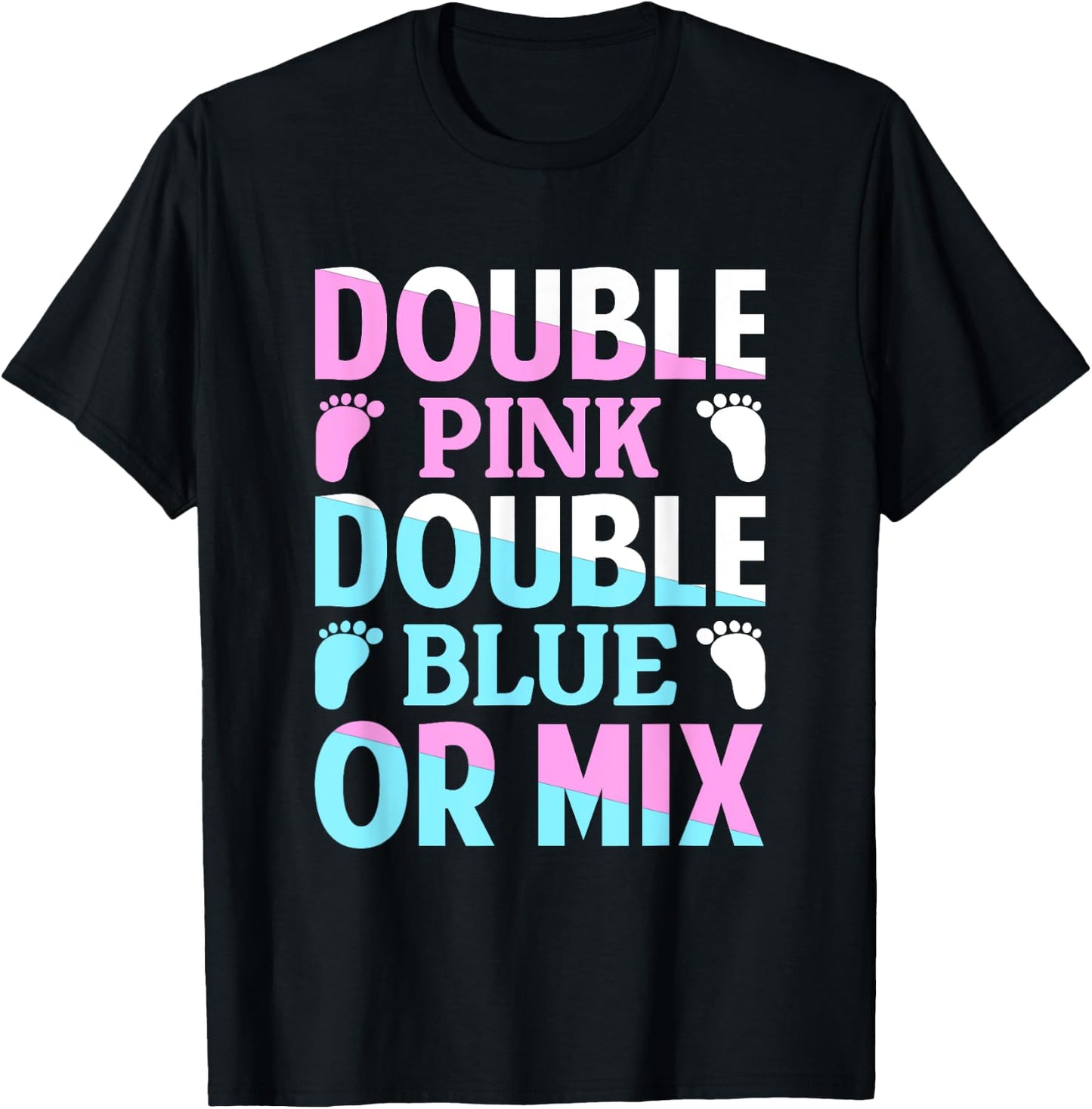 Double Pink Double Blue Mix Twin Gender Announcement Reveal T-Shirt - T-Shirt | Black