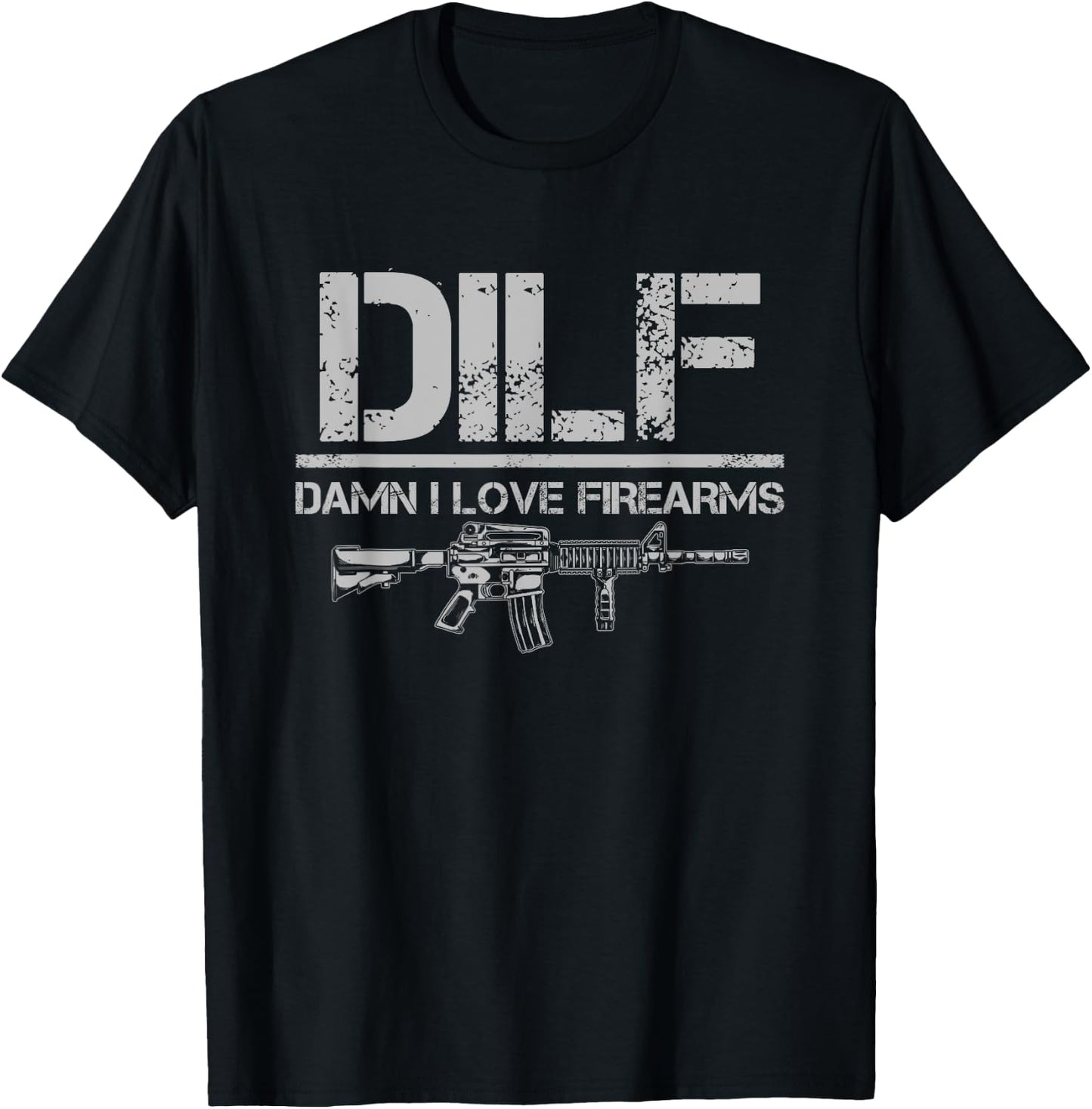 Gun American Flag DILF - Damn I Love Firearms T-Shirt - T-Shirt | Black