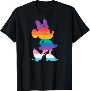 Disney Minnie Mouse Pride Inclusive Pose Rainbow Icon Fill T-Shirt - T-Shirt | Black