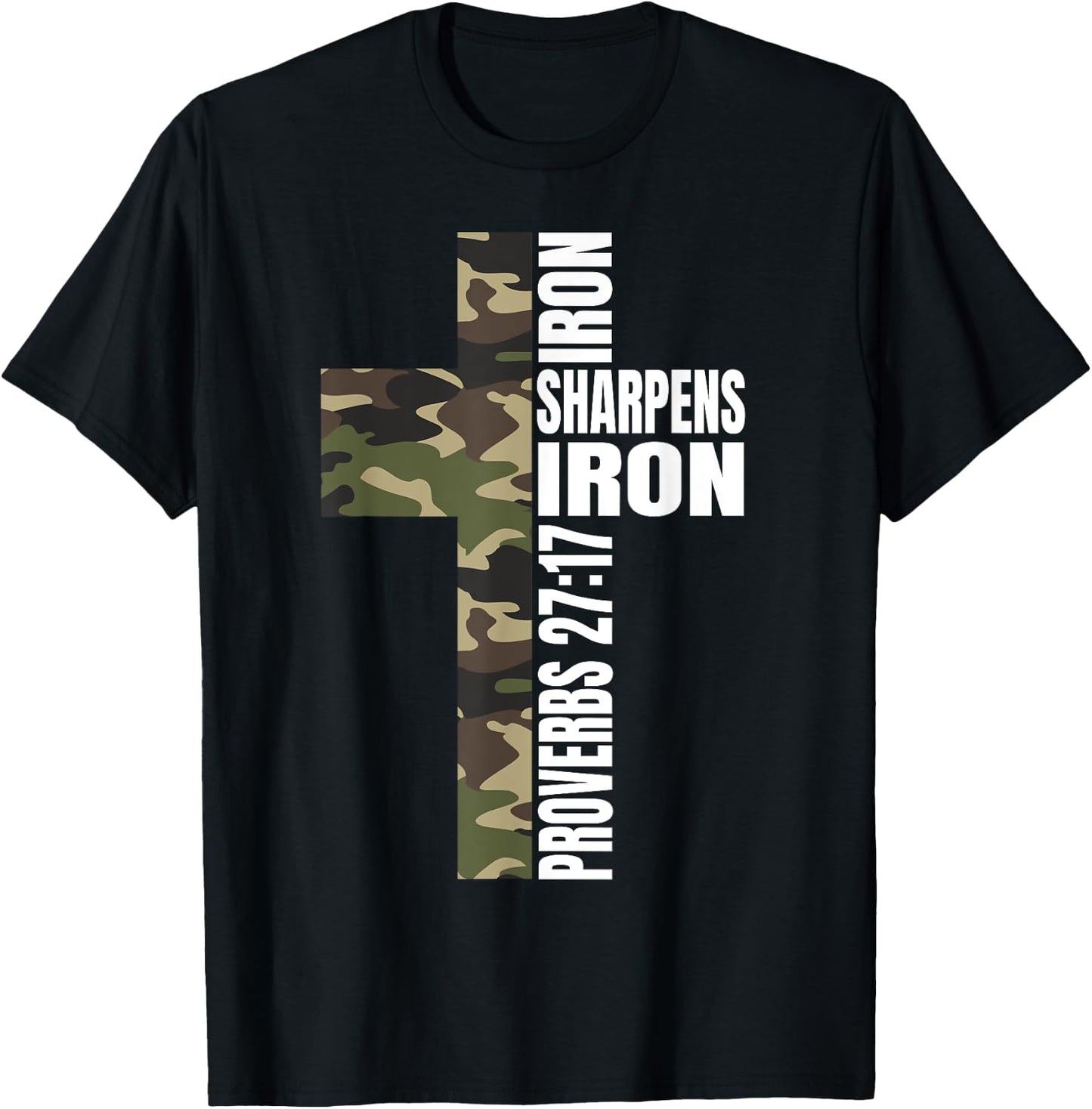 Green Camo Iron Sharpens Iron Christian Verse Family Couples T-Shirt - T-Shirt | Black