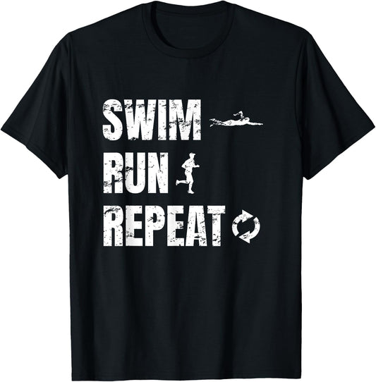 Swimrun Design Swim Run Repeat Swimming Running Sports T-Shirt - T-Shirt | Black