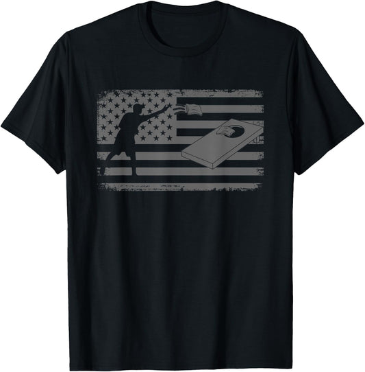 Cornhole Usa Flag Cornhole Team Bean Bag Funny Cornhole T-Shirt - T-Shirt | Black