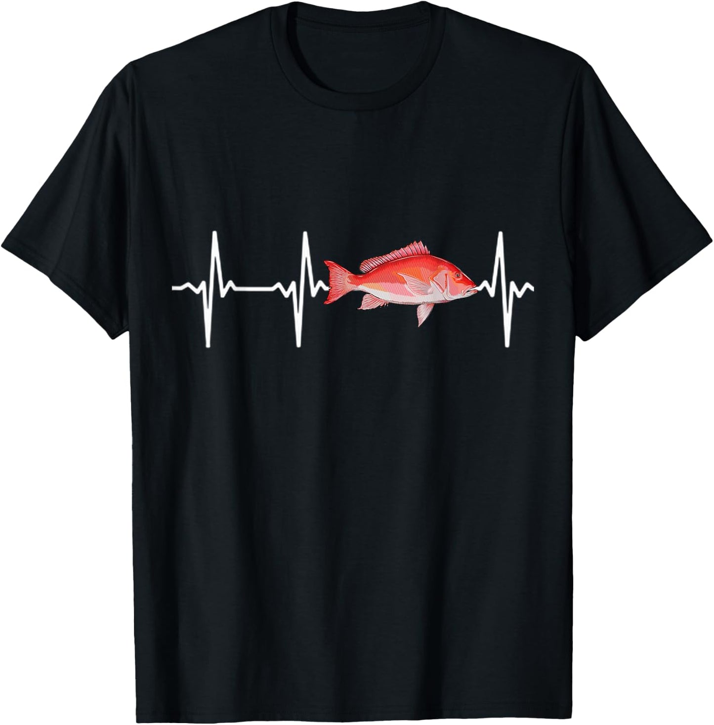Red Snapper Heartbeat For Saltwater Fish Fishing Lovers T-Shirt - T-Shirt | Black