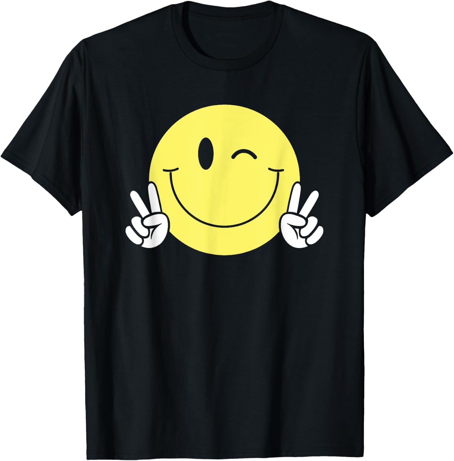 Winking Smile Face Peace Shirt Cute Happy Wink Smiling Face T-Shirt - T-Shirt | Black