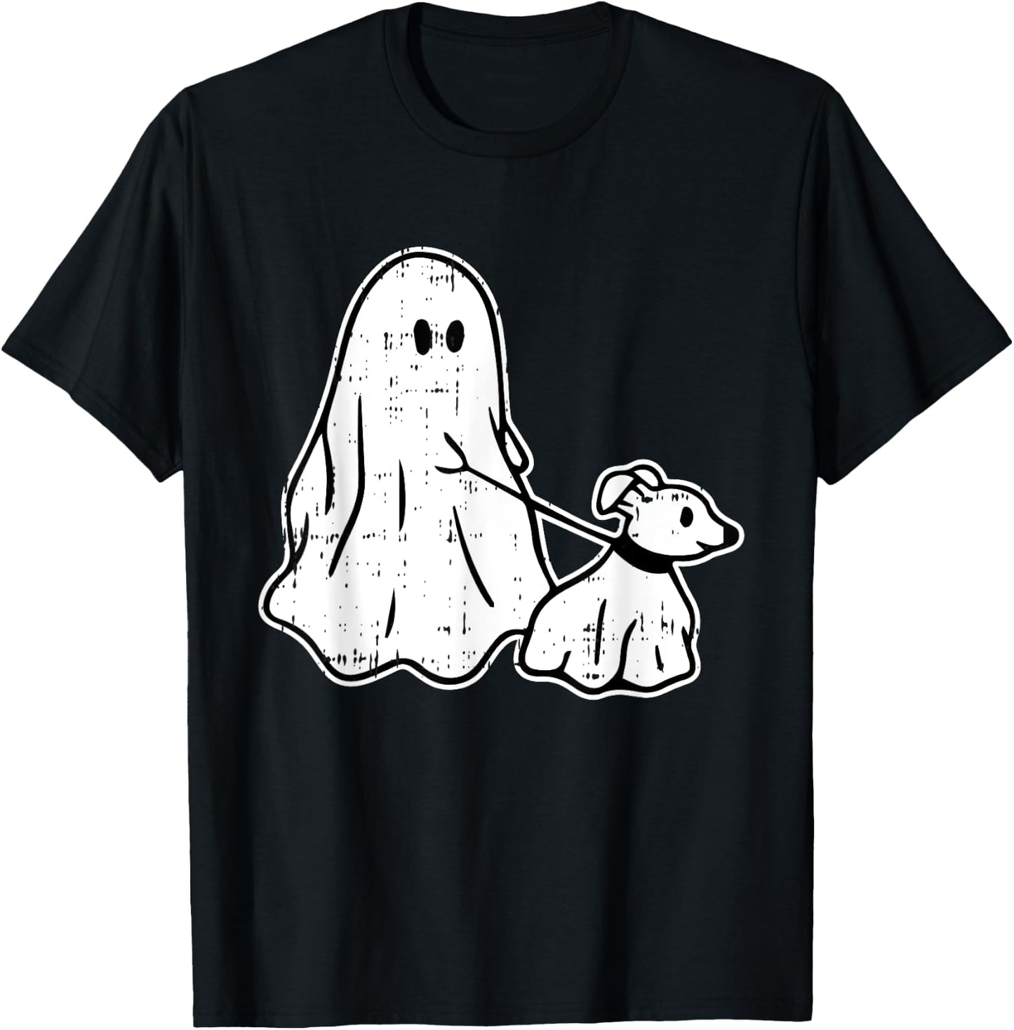 Ghost Holding Puppy Dog Halloween Costume Ghoul Doggie Women Kids T-Shirt - T-Shirt | Black