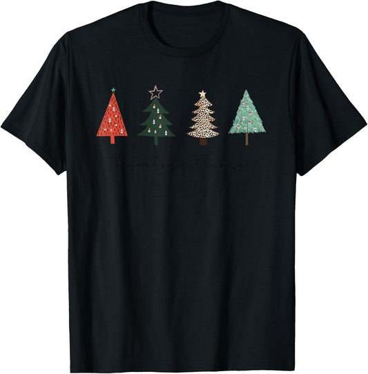 Oncology Nurse Christmas Tree Xmas Graphic T-Shirt - T-Shirt | Black