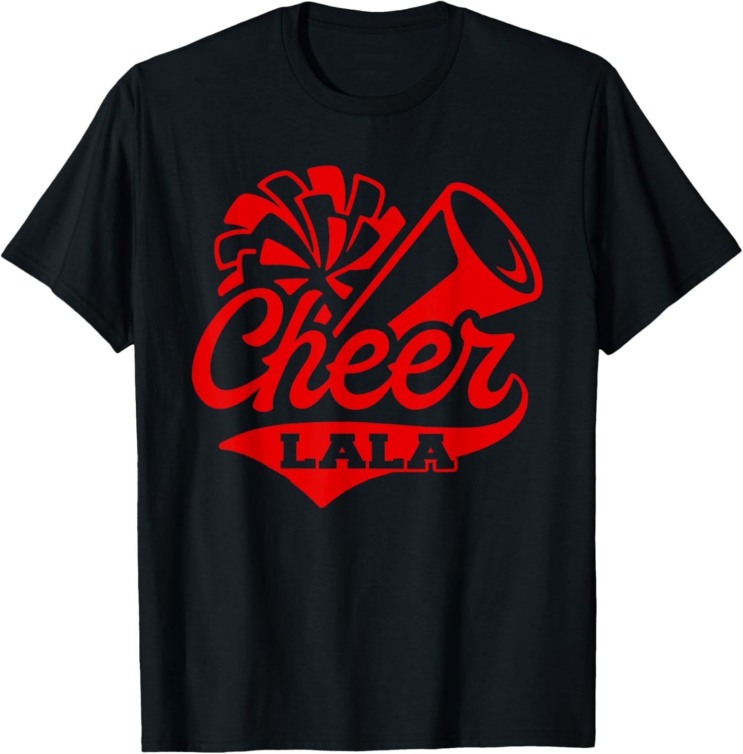 Cheer Lala Biggest Fan Black And Red Pom Pom T-Shirt - T-Shirt | Black