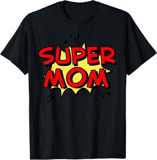 Cartoon Super mom Superhero Mom funny Super Mom T-Shirt - T-Shirt | Black