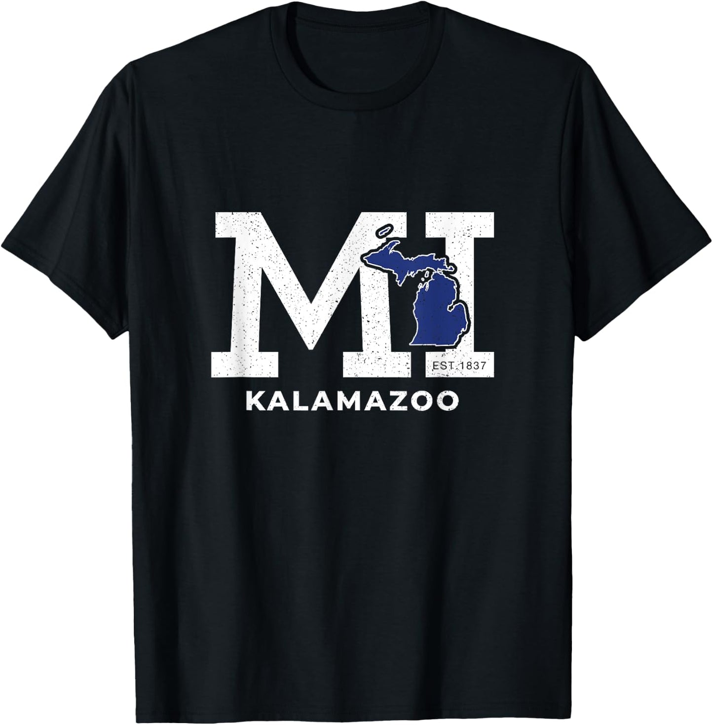 Kalamazoo Michigan MI Block Letters Vintage Athletic Sport T-Shirt - T-Shirt | Black