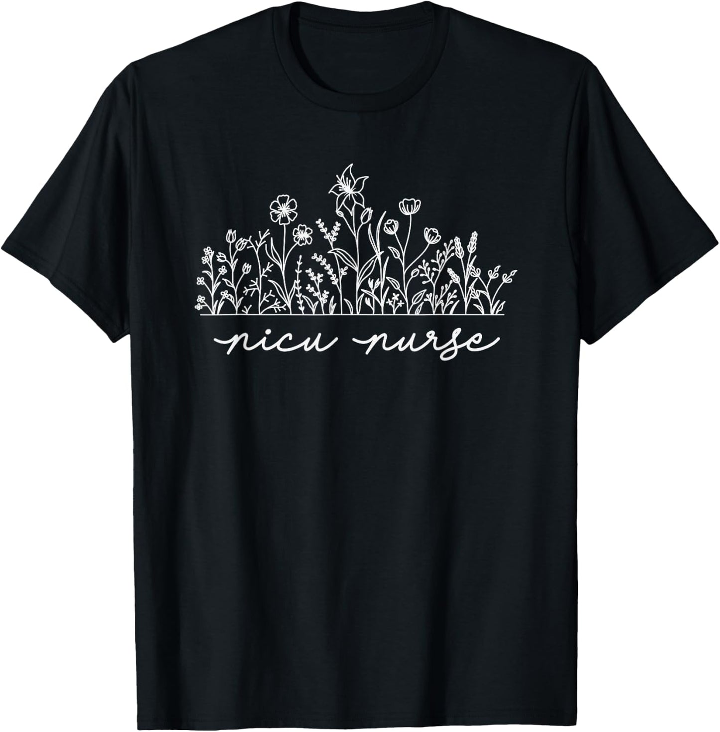 Floral NICU Nurse T-Shirt - T-Shirt | Black