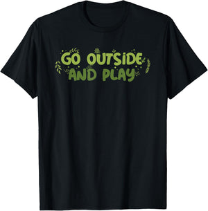 Go Outside And Play Wilderness Adventure Typography T-Shirt - T-Shirt | Black