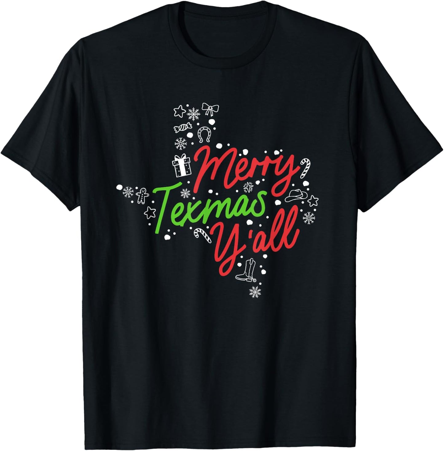 Merry Texmas Y'all Cute Southern Christmas Texas Holidays T-Shirt - T-Shirt | Black