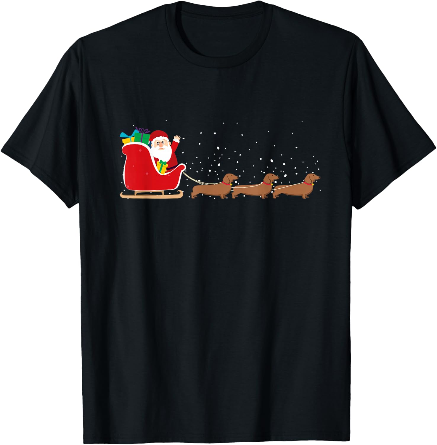 Dachshund Santa Christmas Sleigh - Funny Dachshund Xmas T-Shirt - T-Shirt | Black