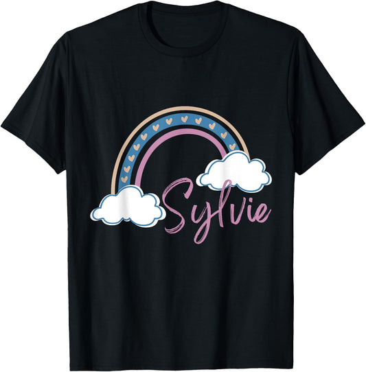 Sylvie Name tag Girl Boho Rainbow Pink Sylvie Rainbow T-Shirt - T-Shirt | Black
