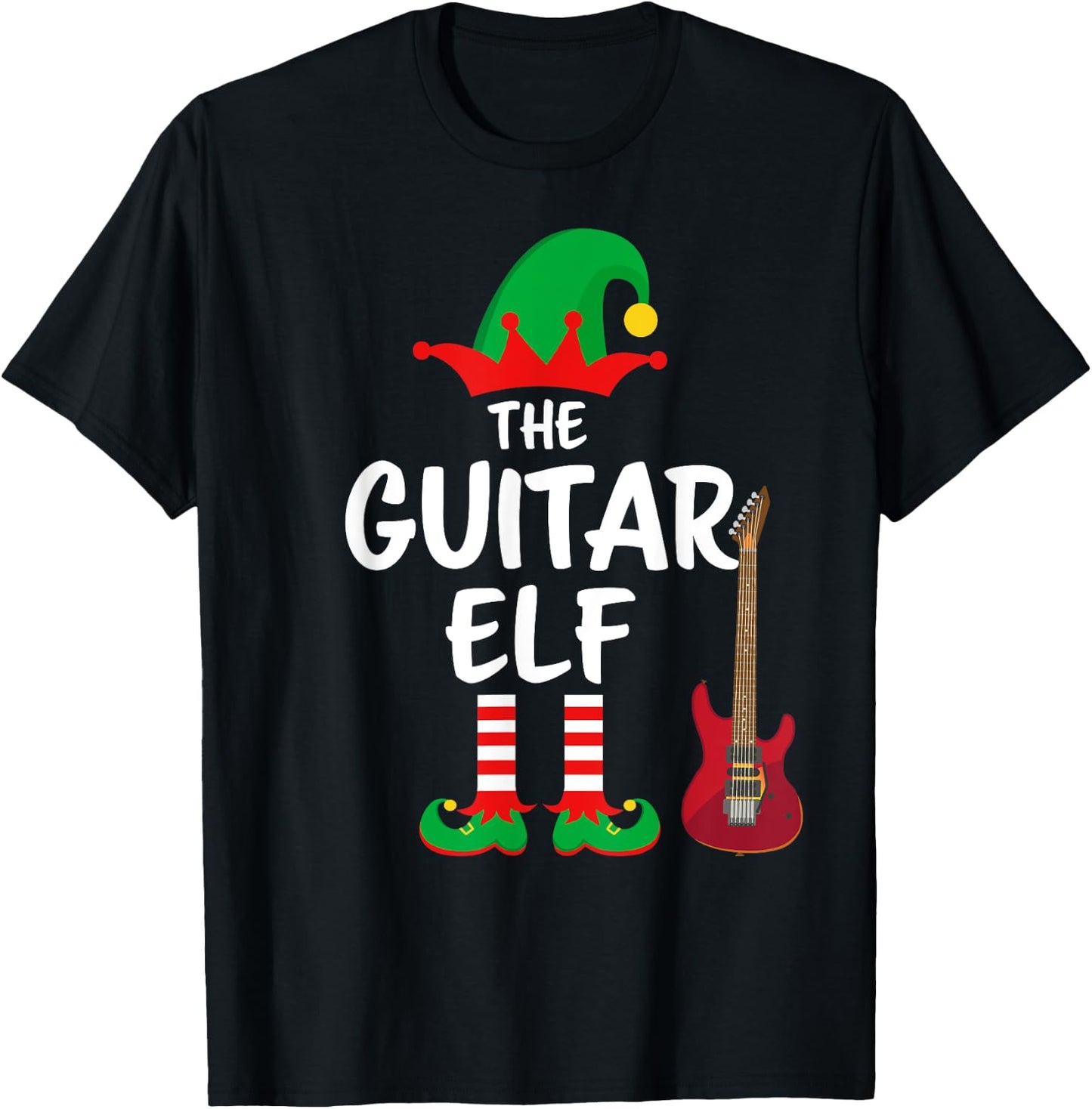 The Guitar Elf Matching Family Christmas T-Shirt - T-Shirt | Black