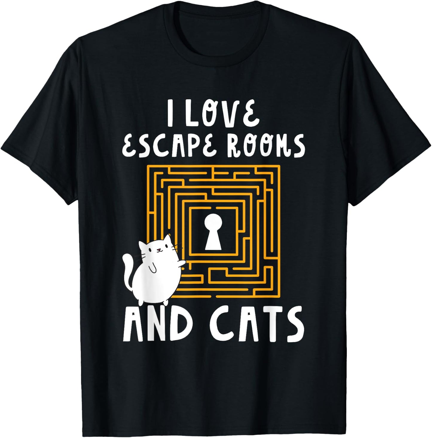 Cute I Love Escape Rooms And Cats Puzzle Game Mystery T-Shirt - T-Shirt | Black